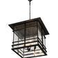 Meyda Lighting Tea House 43" 4-Light Black Textured Lantern Pendant Light With Clear Seeded Shade Glass