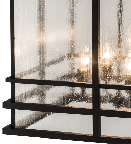 Meyda Lighting Tea House 43" 4-Light Black Textured Lantern Pendant Light With Clear Seeded Shade Glass