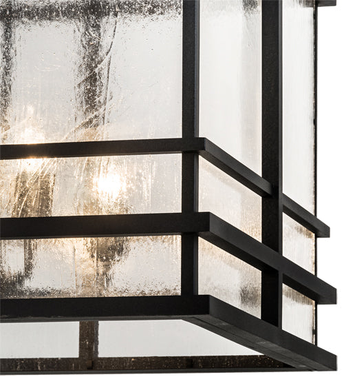 Meyda Lighting Tea House 43" 4-Light Black Textured Lantern Pendant Light With Clear Seeded Shade Glass