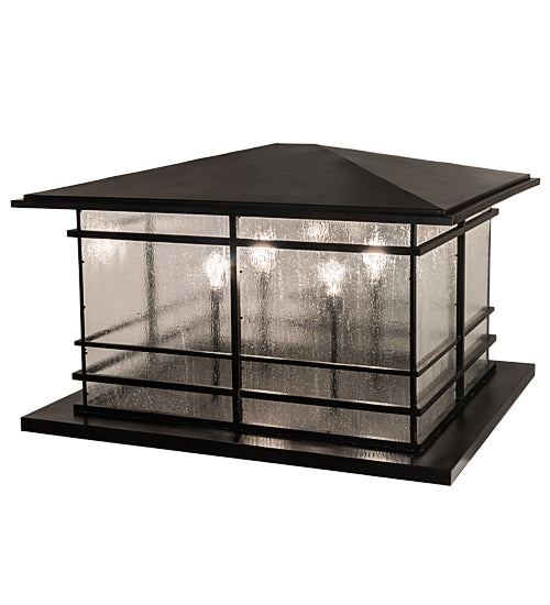Meyda Lighting Tea House 47" 4-Light Craftsman Brown Outdoor Pier Mount Light With Clear Seeded Shade Glass