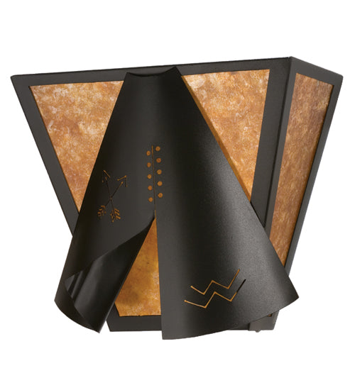 Meyda Lighting Teepee 13" 2-Light Textured Black Wall Sconce With Amber Mica Shade Glass