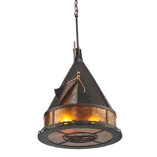 Meyda Lighting Teepee 16" 2-Light Mahogany Bronze Athabasca Pendant Light With Amber Mica Shade Glass