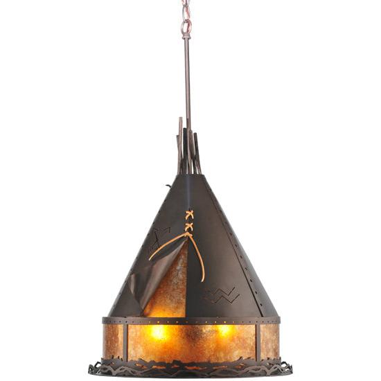 Meyda Lighting Teepee 16" 2-Light Mahogany Bronze Athabasca Pendant Light With Amber Mica Shade Glass