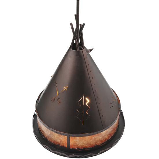 Meyda Lighting Teepee 16" 2-Light Mahogany Bronze Athabasca Pendant Light With Amber Mica Shade Glass