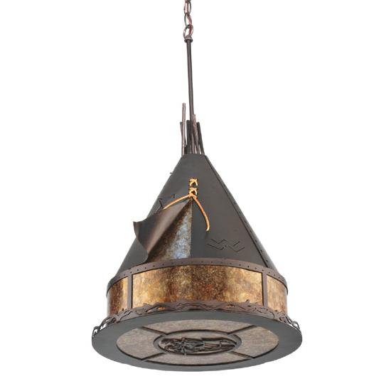 Meyda Lighting Teepee 16" 2-Light Mahogany Bronze Athabasca Pendant Light With Amber Mica Shade Glass