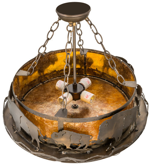 Meyda Lighting Teepee 20" 4-Light Antique Copper Buffalo Pendant Light With Amber Mica Shade Glass