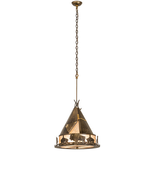 Meyda Lighting Teepee 20" 4-Light Antique Copper Buffalo Pendant Light With Silver Mica Shade Glass