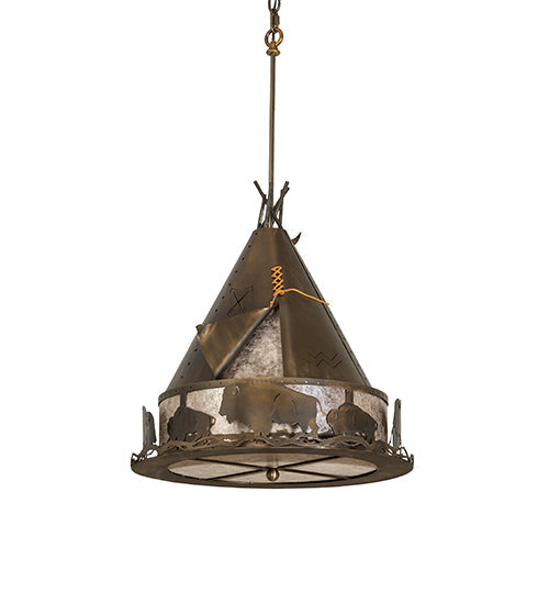 Meyda Lighting Teepee 20" 4-Light Antique Copper Buffalo Pendant Light With Silver Mica Shade Glass