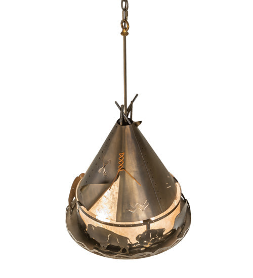 Meyda Lighting Teepee 20" 4-Light Antique Copper Buffalo Pendant Light With Silver Mica Shade Glass