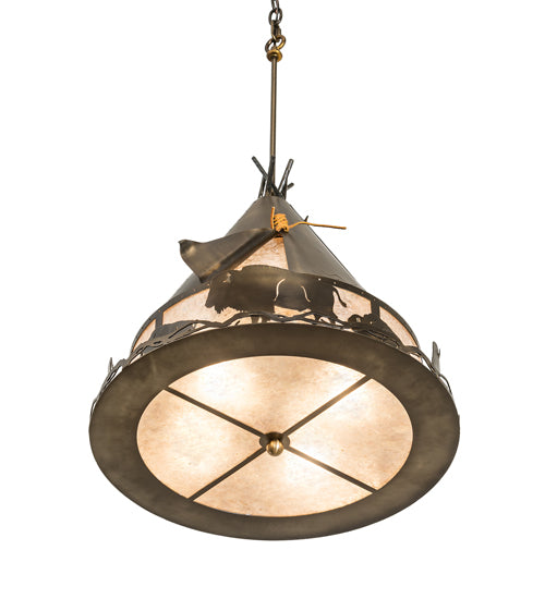 Meyda Lighting Teepee 20" 4-Light Antique Copper Buffalo Pendant Light With Silver Mica Shade Glass