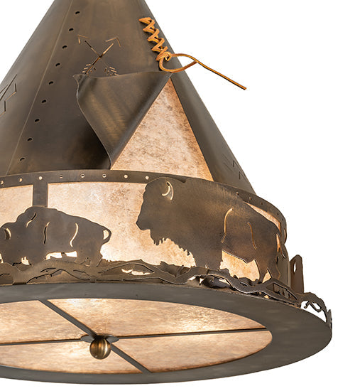 Meyda Lighting Teepee 20" 4-Light Antique Copper Buffalo Pendant Light With Silver Mica Shade Glass