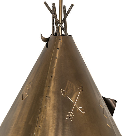 Meyda Lighting Teepee 20" 4-Light Antique Copper Buffalo Pendant Light With Silver Mica Shade Glass