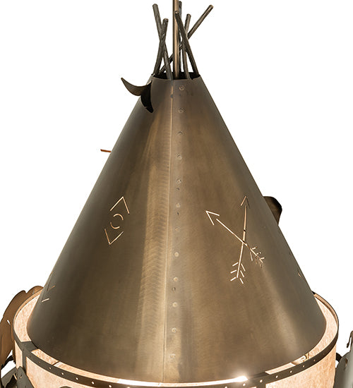 Meyda Lighting Teepee 24" 4-Light Antique Copper Buffalo Pendant Light With Silver Mica Shade Glass