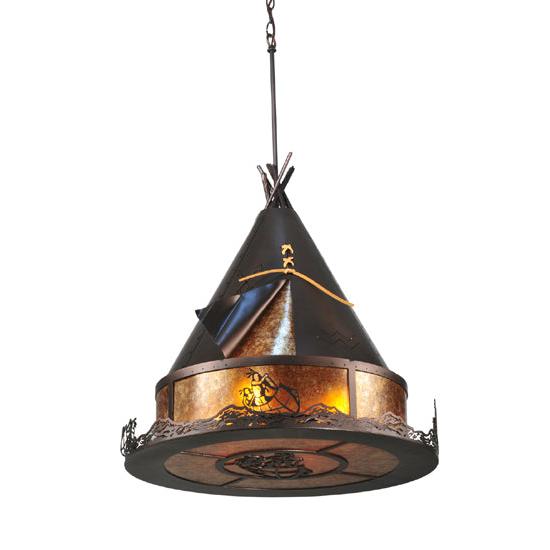 Meyda Lighting Teepee 24" 4-Light Mahogany Bronze Athabasca Pendant Light With Amber Mica Shade Glass