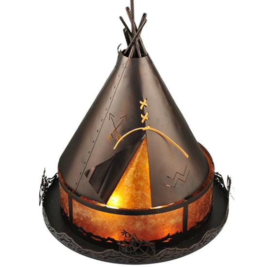 Meyda Lighting Teepee 24" 4-Light Mahogany Bronze Athabasca Pendant Light With Amber Mica Shade Glass