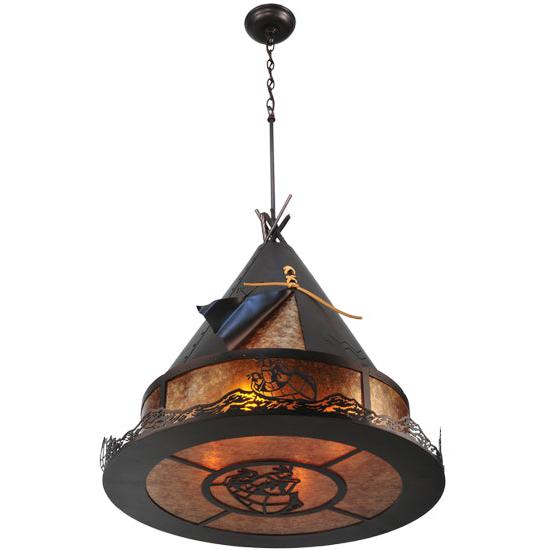 Meyda Lighting Teepee 24" 4-Light Mahogany Bronze Athabasca Pendant Light With Amber Mica Shade Glass
