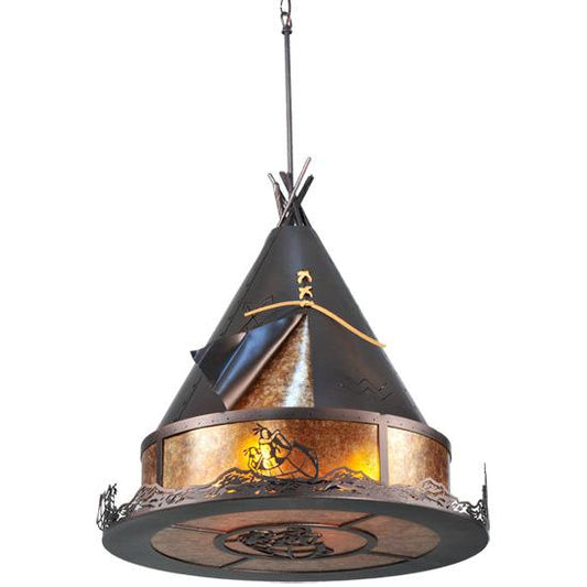 Meyda Lighting Teepee 24" 4-Light Mahogany Bronze Athabasca Pendant Light With Amber Mica Shade Glass