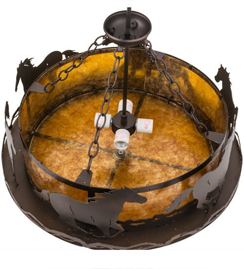 Meyda Lighting Teepee 24" 4-Light Mahogany Bronze Pendant Light With Amber Mica Shade Glass