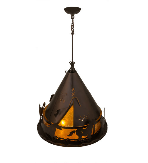 Meyda Lighting Teepee 24" 4-Light Mahogany Bronze Pendant Light With Amber Mica Shade Glass