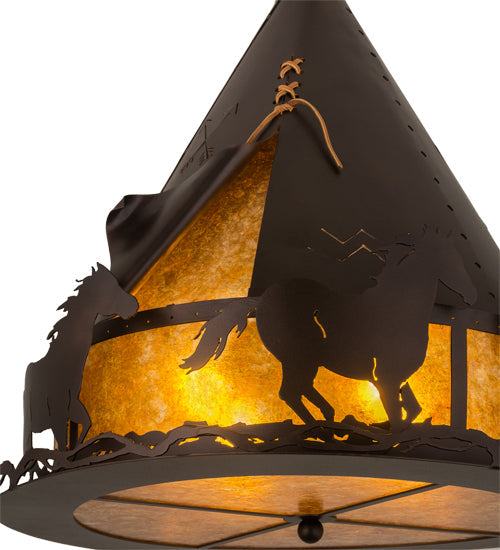 Meyda Lighting Teepee 24" 4-Light Mahogany Bronze Pendant Light With Amber Mica Shade Glass