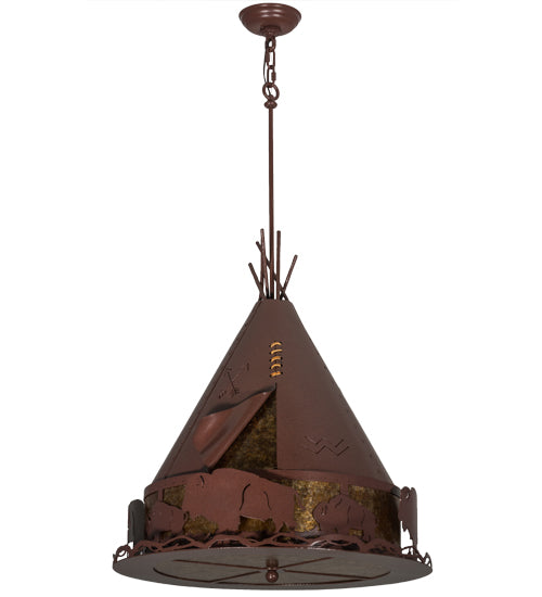 Meyda Lighting Teepee 24" 4-Light Rust Buffalo Pendant Light With Amber Mica Shade Glass