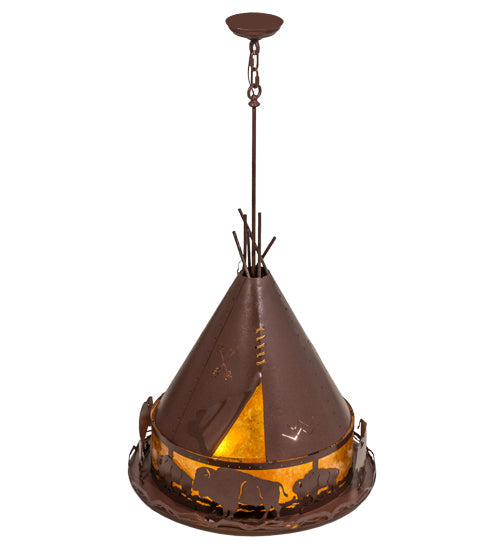 Meyda Lighting Teepee 24" 4-Light Rust Buffalo Pendant Light With Amber Mica Shade Glass