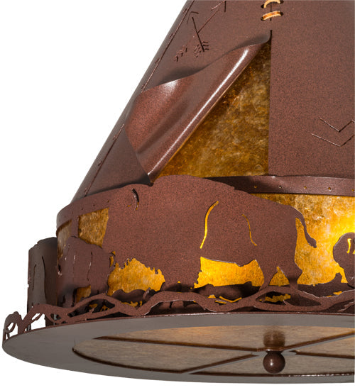 Meyda Lighting Teepee 24" 4-Light Rust Buffalo Pendant Light With Amber Mica Shade Glass