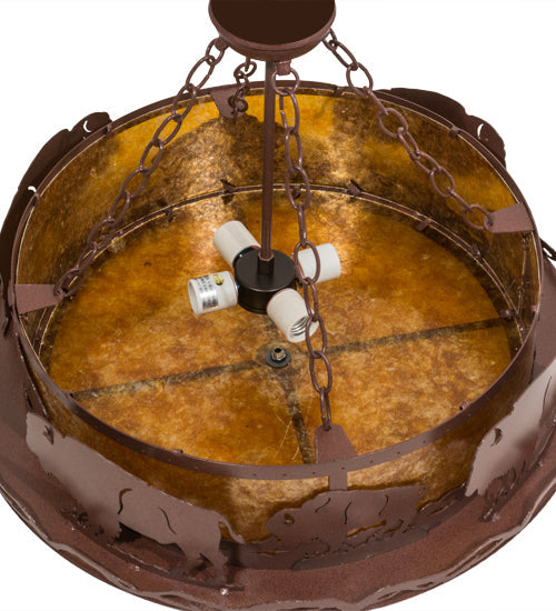 Meyda Lighting Teepee 24" 4-Light Rust Buffalo Pendant Light With Amber Mica Shade Glass
