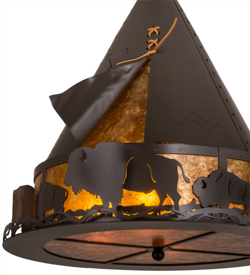 Meyda Lighting Teepee 24" 4-Light Timeless Bronze Buffalo Pendant Light With Amber Mica Shade Glass