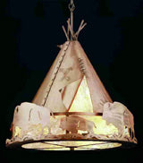Meyda Lighting Teepee 36" 4-Light Antique Copper Buffalo Pendant Light With Silver Mica Shade Glass