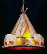 Meyda Lighting Teepee 72" 12-Light Antique Copper Buffalo Pendant Light With Amber Mica Shade Glass