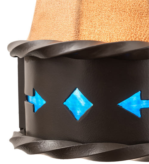 Meyda Lighting Teepee 8" Timeless Bronze Regalia Wall Sconce With Faux Rawhide & Blue Green Art Shade