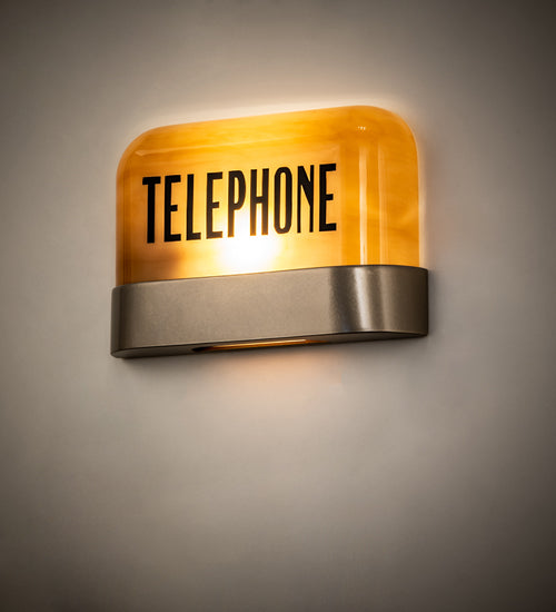 Meyda Lighting Telephone 11" Satin Titanium Gold Wall Sconce Signage With Amber Quartz Shade