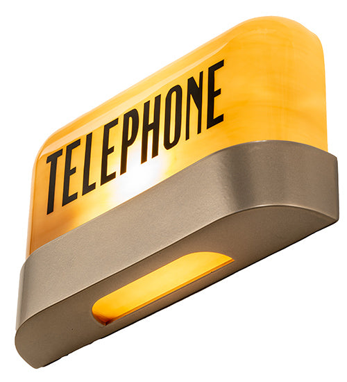 Meyda Lighting Telephone 11" Satin Titanium Gold Wall Sconce Signage With Amber Quartz Shade