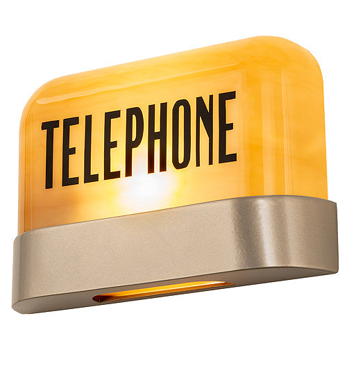 Meyda Lighting Telephone 11" Satin Titanium Gold Wall Sconce Signage With Amber Quartz Shade