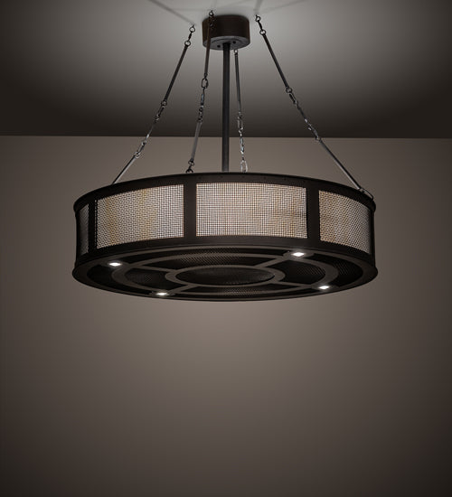 Meyda Lighting Telluride Magic 42" 16-Light Solar Black & Natural Iron Pendant Light With Sahara Taupe Idalight Shade