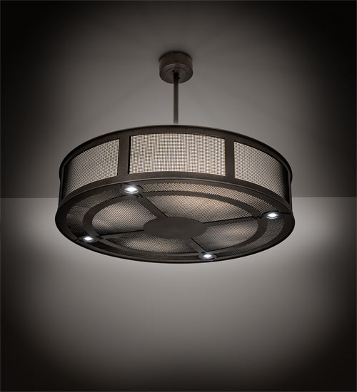 Meyda Lighting Telluride Magic 44" 16-Light Natural Iron & Solar Black Pendant Light With Sahara Taupe Idalight & White Laura Textrene Shade
