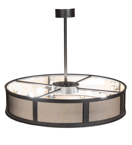 Meyda Lighting Telluride Magic 44" 16-Light Natural Iron & Solar Black Pendant Light With Sahara Taupe Idalight & White Laura Textrene Shade