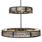 Meyda Lighting Telluride Magic 73" 32-Light Natural Iron Mountains Chandelier With Sahara Taupe Idalight & White Laura Textrene Shade and Fan