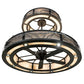 Meyda Lighting Telluride Magic 73" 32-Light Natural Iron Mountains Chandelier With Sahara Taupe Idalight & White Laura Textrene Shade and Fan