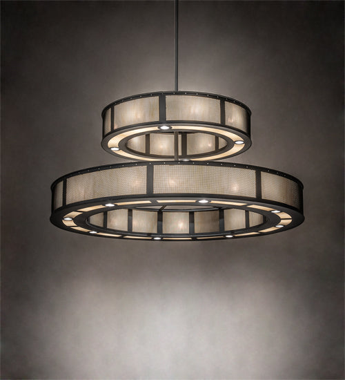 Meyda Lighting Telluride Magic 73" 36-Light 2-Tier Natural Iron & Solar Black Chandelier With Sahara Taupe Idalight & Crystal Idalight Shade