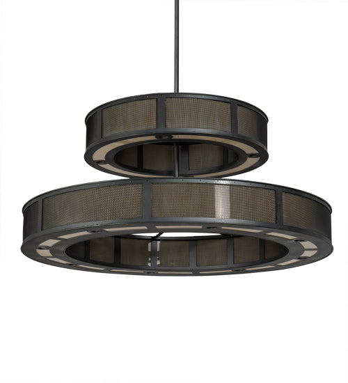 Meyda Lighting Telluride Magic 73" 36-Light 2-Tier Natural Iron & Solar Black Chandelier With Sahara Taupe Idalight & Crystal Idalight Shade