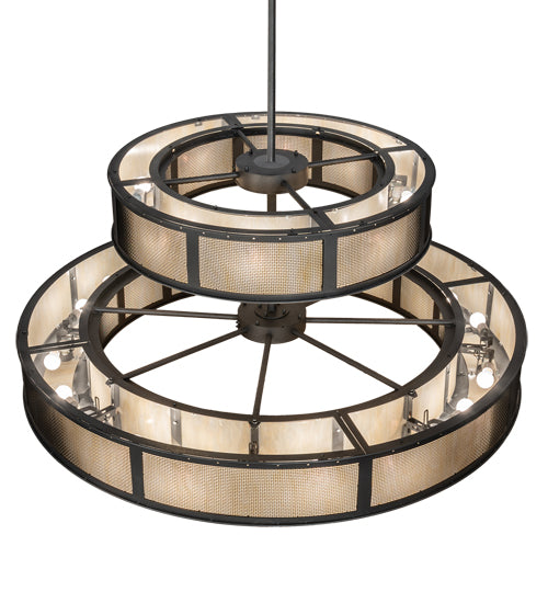 Meyda Lighting Telluride Magic 73" 36-Light 2-Tier Natural Iron & Solar Black Chandelier With Sahara Taupe Idalight & Crystal Idalight Shade