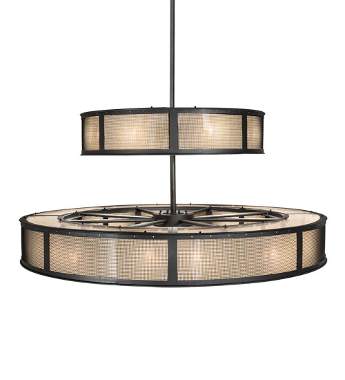 Meyda Lighting Telluride Magic 73" 36-Light 2-Tier Natural Iron & Solar Black Chandelier With Sahara Taupe Idalight & Crystal Idalight Shade