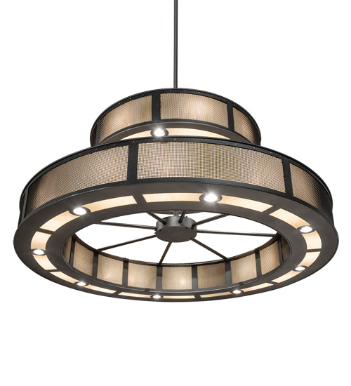 Meyda Lighting Telluride Magic 73" 36-Light 2-Tier Natural Iron & Solar Black Chandelier With Sahara Taupe Idalight & Crystal Idalight Shade