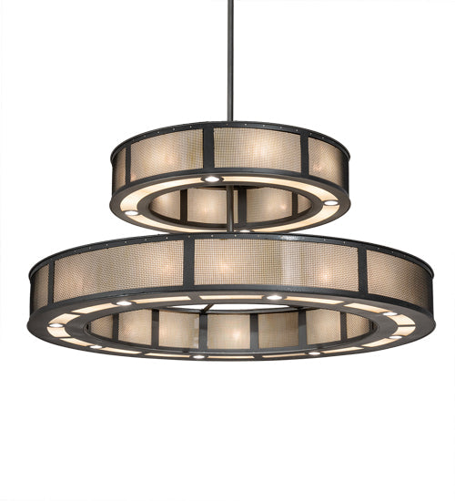 Meyda Lighting Telluride Magic 73" 36-Light 2-Tier Natural Iron & Solar Black Chandelier With Sahara Taupe Idalight & Crystal Idalight Shade