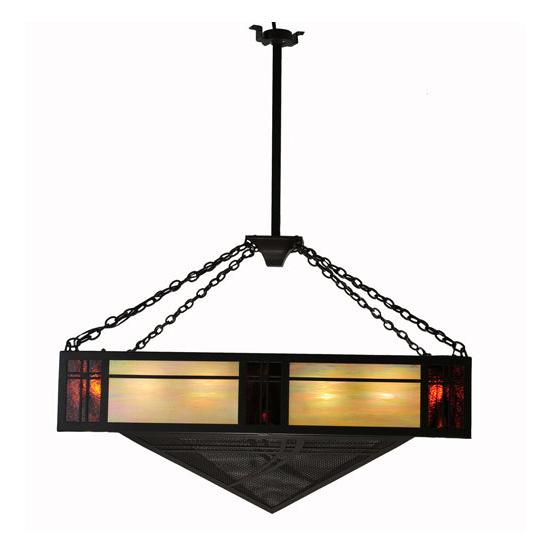 Meyda Lighting Tempo Mission 60" 24-Light Timeless Bronze Chandelier With Multi-Colored Shade Glass and Black Fan
