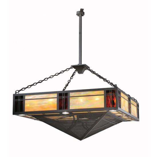 Meyda Lighting Tempo Mission 60" 24-Light Timeless Bronze Chandelier With Multi-Colored Shade Glass and Black Fan