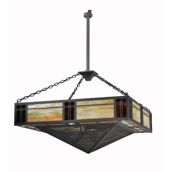 Meyda Lighting Tempo Mission 60" 24-Light Timeless Bronze Chandelier With Multi-Colored Shade Glass and Black Fan