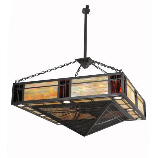 Meyda Lighting Tempo Mission 60" 24-Light Timeless Bronze Chandelier With Multi-Colored Shade Glass and Black Fan
